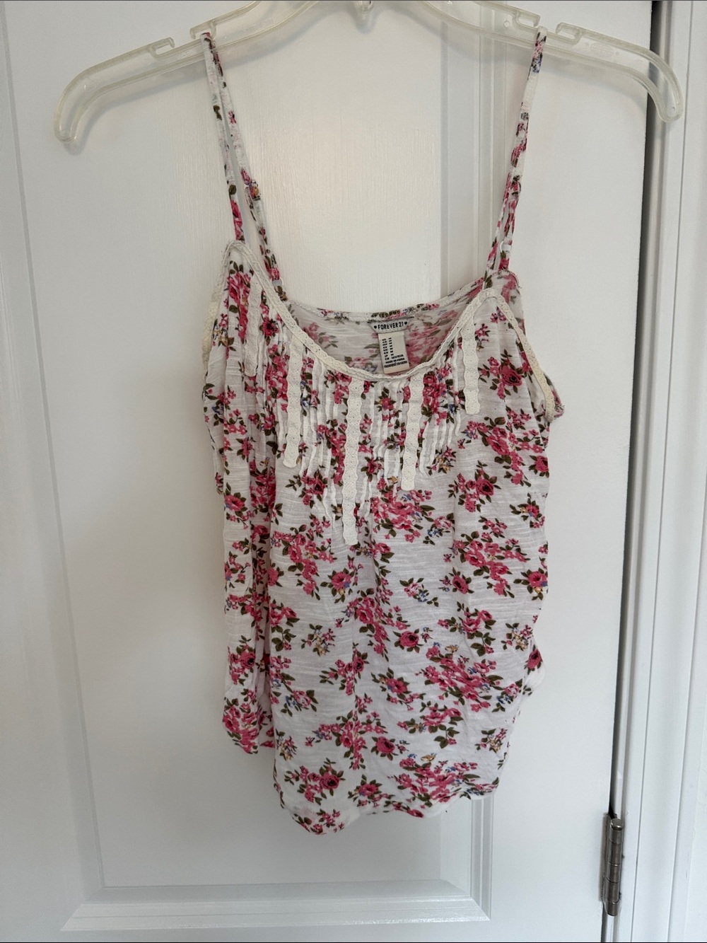 Forever 21 White Camisole with Pink Floral Print